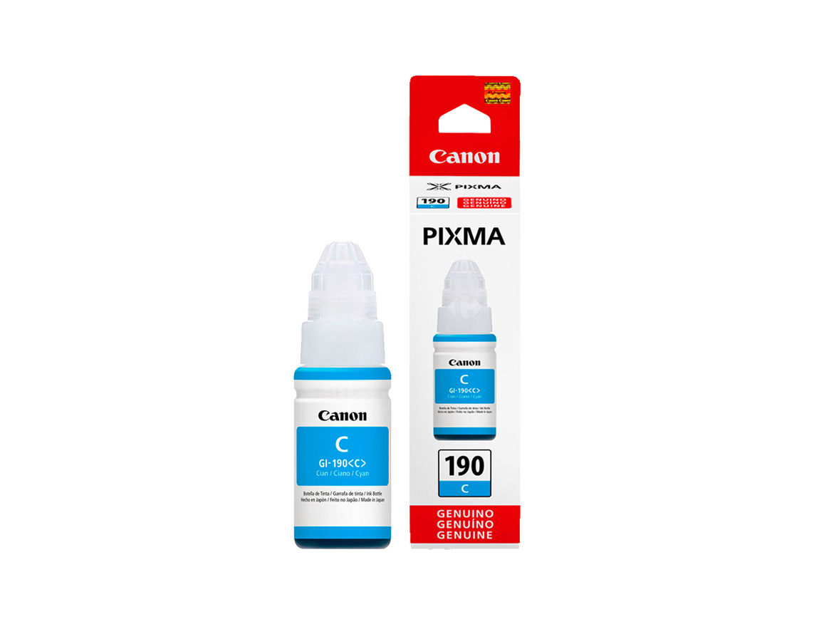 TINTA CANON 190 COLOR CIAN GI-190C, PARA EQUIPOS CANON G1100, G2100, G3100