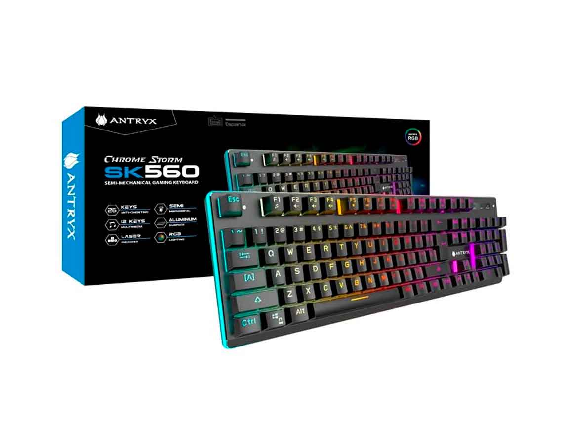 Teclado Antryx Chrome Storm Sk560 Agk Cs560k Sp Semi Mecanico Led Rgb