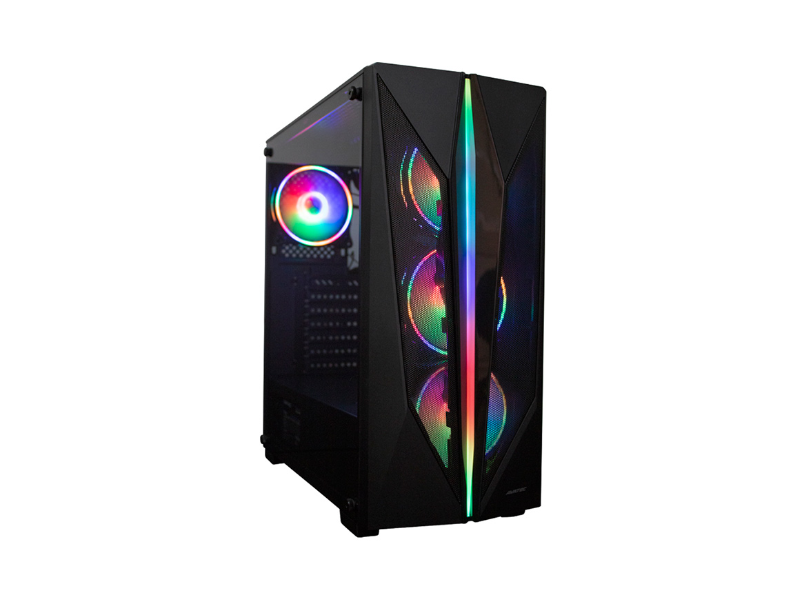 CASE AVATEC CERTIFICADO ( CCA-5001B ) 550W | NEGRO | 1 PANEL VIDRIO | LED - RGB