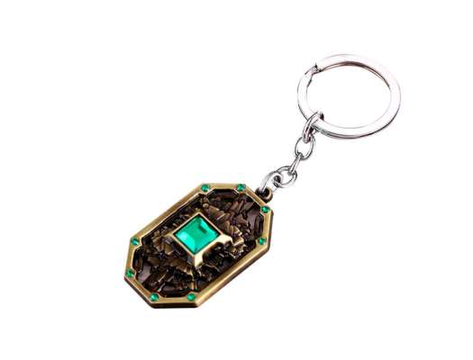 Llavero Dota Spirit Green, Color Bronze, Forma De Esudo Con Diamente Verde Cuadrado Incrustada 2 Mod (spirit Green)