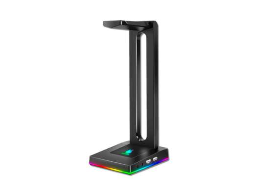 Soporte De Auricular Antryx Hs-71, Base Rectangular De Goma Antideslizante Con 2 Puertos Usb, Iluminacion Rgb, Color Negro (ahs-71kr)