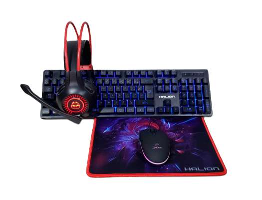 COMBO 4 EN UNO HALION ARROW GAMING HA-405, TECLADO CON ILUMINACION LED, MOUSE ILUMINACION LED, AURICULAR NEGRO LED, PAD MOUSE, INTERFAZ USB (HA-405C)