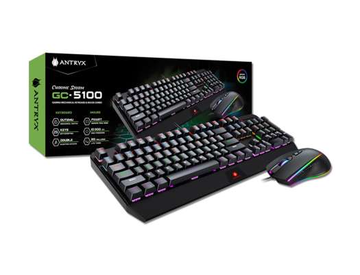 COMBO 2 EN UNO ANTRYX CHROME STORM GC-5100, TECLADO SWITCH BLUE RETROILUMINACION RGB, MOUSE 7 BOTONES SENSOR HASTA 10000 DPI, BLACK (AGC-5100KBL-SP)