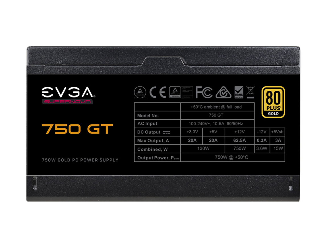 FUENTE EVGA 750W (220-GT-0750-Y1) SUPERNOVA 750GT ATX 80 GOLD MODULAR NEGRO