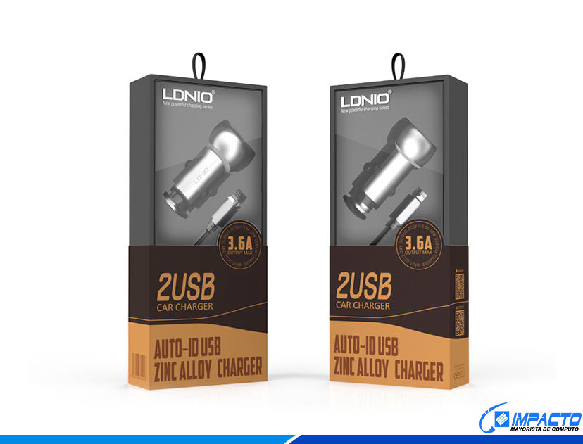 Cargador Ldnio Para Coches, 2 Puertos Usb, Entrada Dc 12v-24v, Salida Dc5v 3.6a, Color Plata (c401)