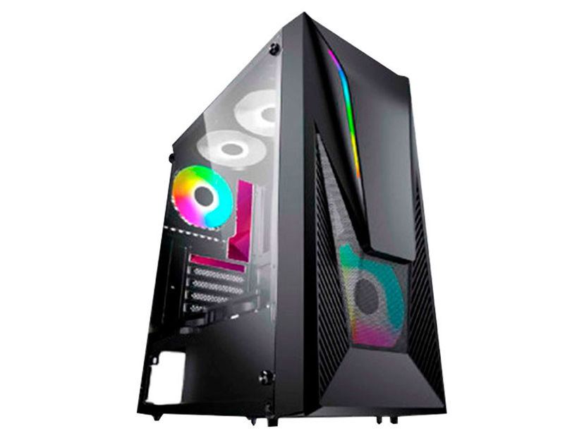 CASE HALION FALCON FUENTE 500W, CON PANEL LATERAL DE VIDRIO TEMPLADO,  2 VENTILADORES LED RGB, 3 PUERTOS USB, SONIDO DE AUDIO, COLOR NEGRO (FALCON)