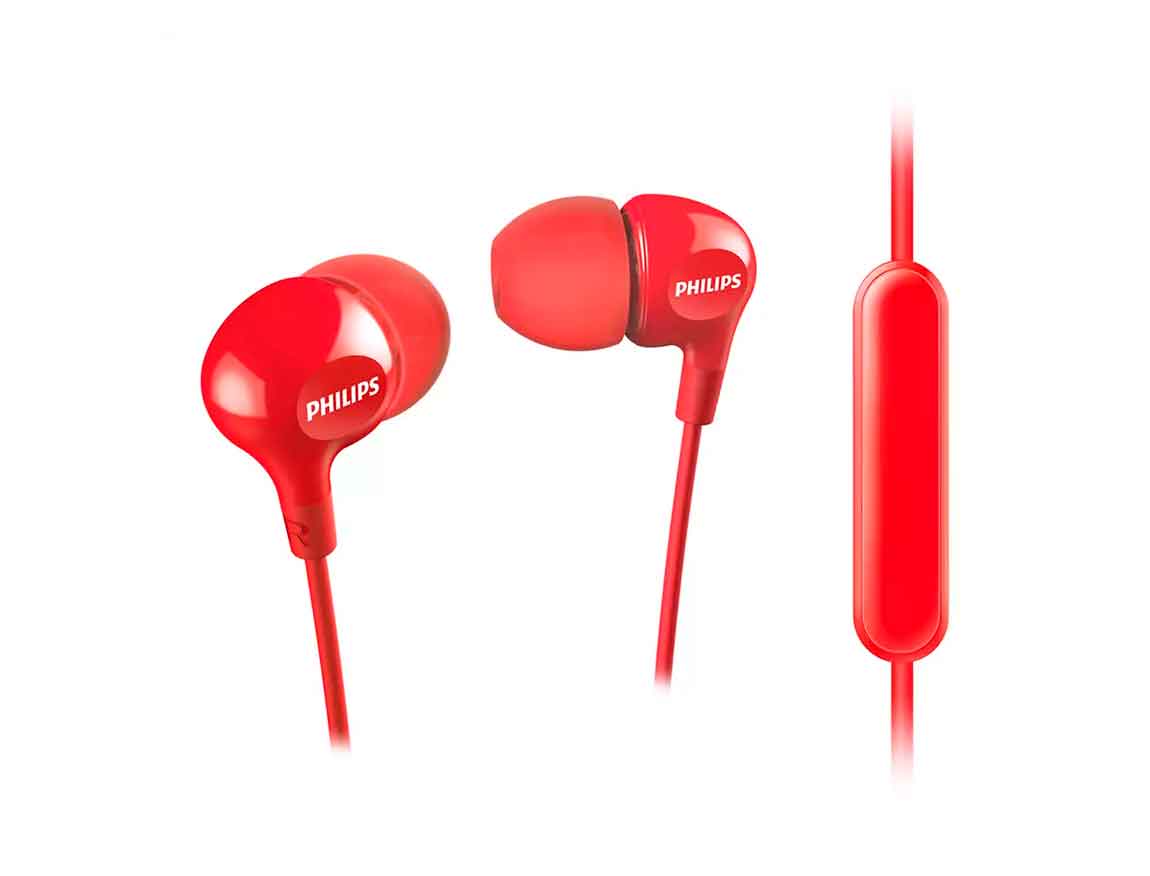 AURICULAR INTRA-AUDITIVO PHILIPS MINI TUNES, CON MICROFONO, CONEXION A CABLE, CONTROL DE VOLUMEN, COLOR ROJO (SHE3555RD/00)