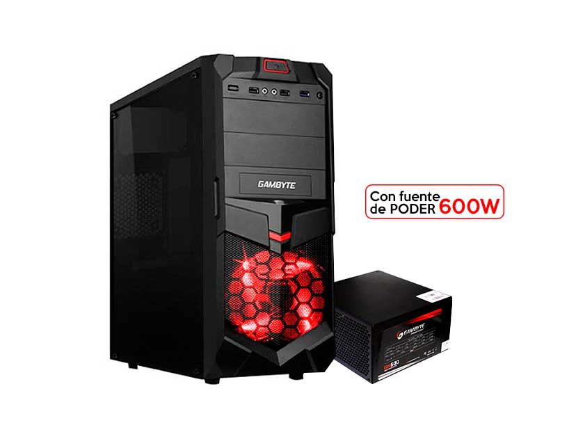 Case Gambyte Trecio 600w (red-gi-trecio) Panel AcrÍlico, Led Rojo, Negro