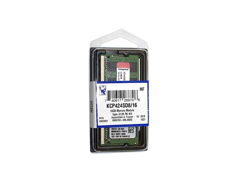MEMORIA PARA LAPTOP SODIMM KINGSTON DDR4 16GB, FRECUENCIA 2400 MHZ (KCP424SD8/16)