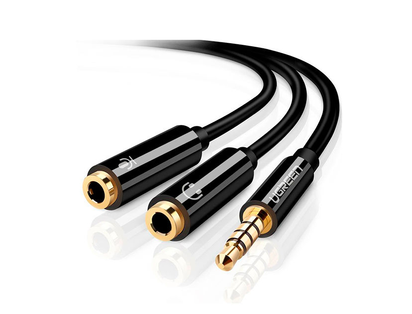 CABLE DE SONIDO 1 JACK MALE A 2 3.5MM FEMALE UGREEN, 1 CONECTOR MACHO DE 3,5 MM, SALIDA HEMBRA DE 3,5MM, SALIDA 3,5 MM, CABLE 15CM (6957303836208)