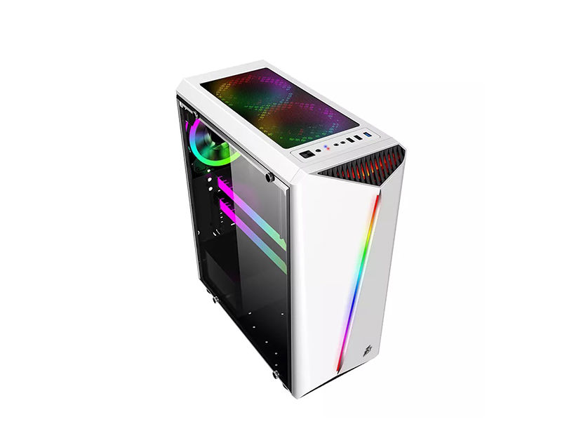 CASE 1STPLAYER RAINBOW R3 ( R3 ) BLANCO | S/ FUENTE | 1 PANEL VIDRIO | LED -RGB