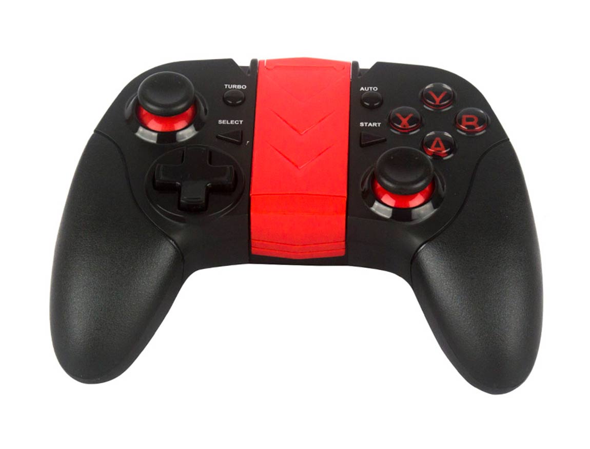 GAMEPAD HALION INALAMBRICO BLUETOOTH CLASSIC 3.0, SOPORTE SMARTPHON, COLOR NEGRO C/ ROJO (HA-7004)