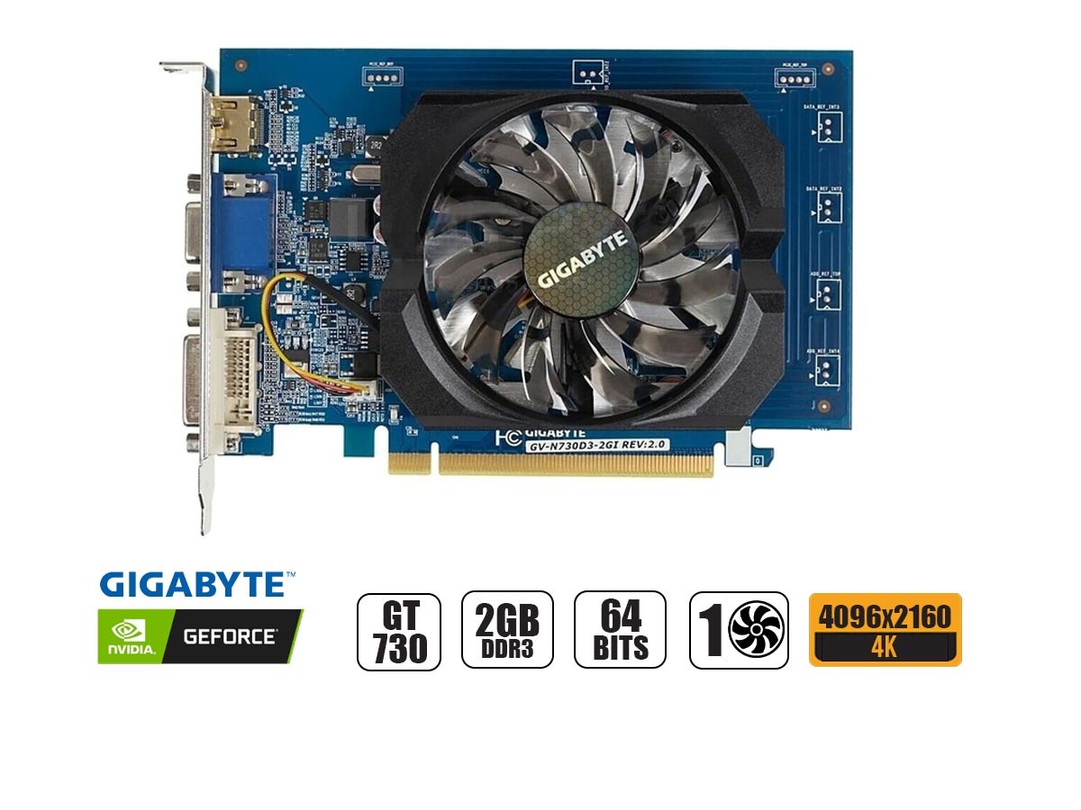 TARJETA DE VIDEO GIGABYTE GT 730 2GB DDR3 GEFORCE NVIDIA 64 BITS