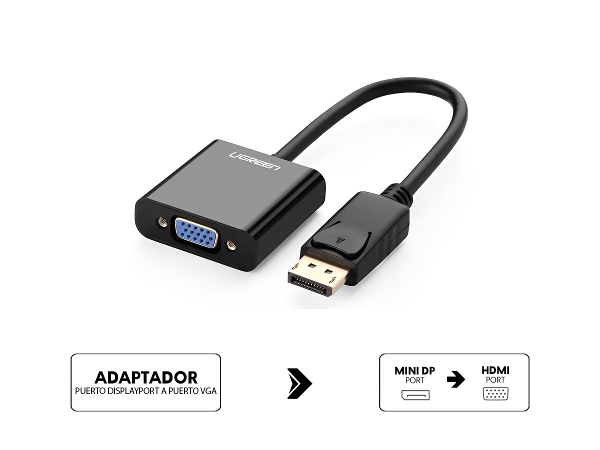 ADAPTADOR DE PUERTO VGA HEMBRA A PUERTO DISPLAYPORT MACHO, HD