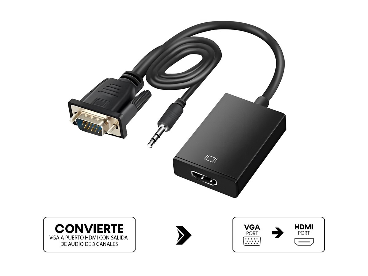 Adaptador de Cable VGA a HDMI, convertidor VGA macho a HDMI hembra con  salida de Audio