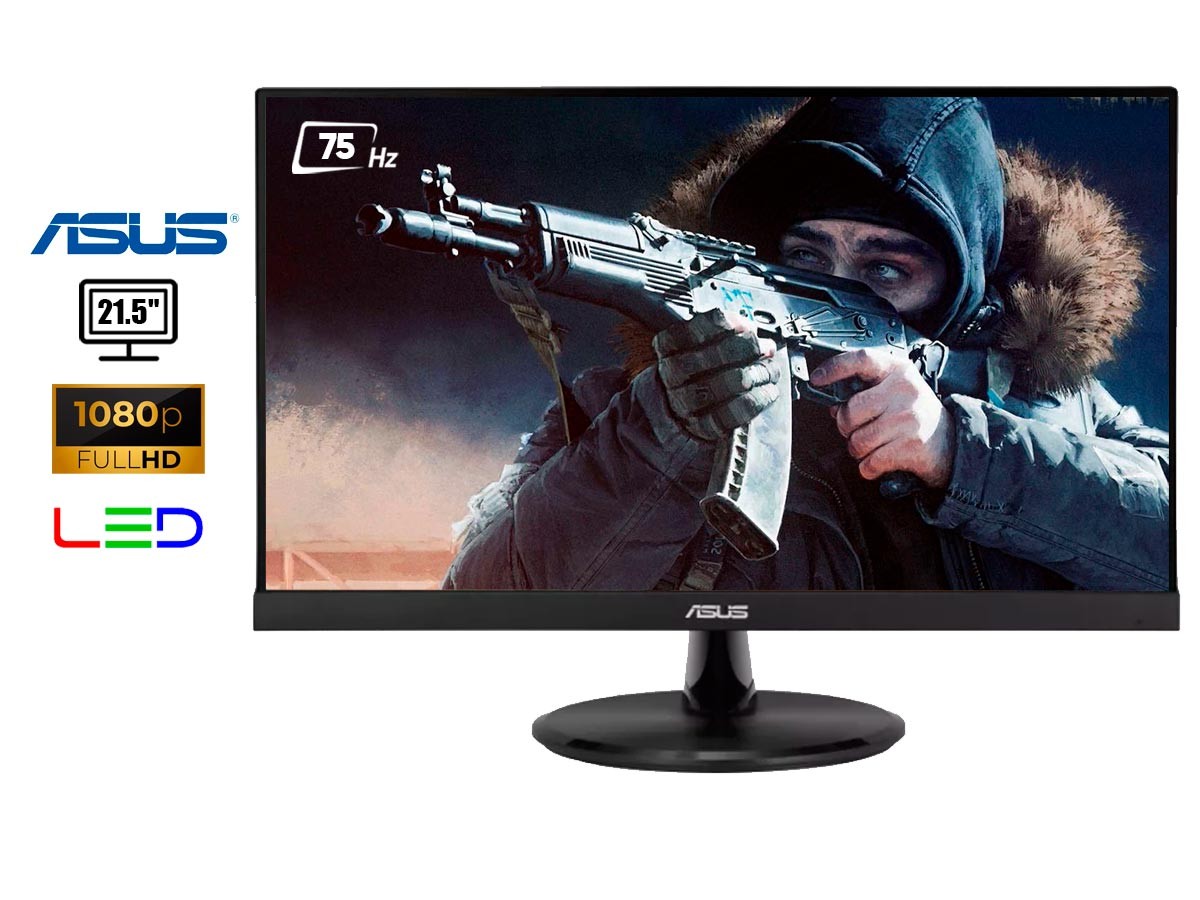 MONITOR ASUS 21.5 PULGADAS, LCD PLANO, PUERTO HDMI DVI D-SUB, 5MS, 75HZ,  RESOLUCION 1920X1080 (VP227HE)