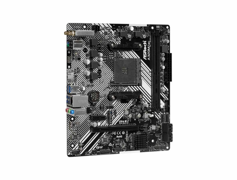 PLACA MADRE ASROCK A320M AC, CON WIFI, PARA AMD RYZEN AM4, 2 RANURAS DE MEMORIA DDR4 HASTA 32GB BUSS 3200 MHZ, APUS SOCKET AM4 (90-MXBCJ0-A0UAYZ)