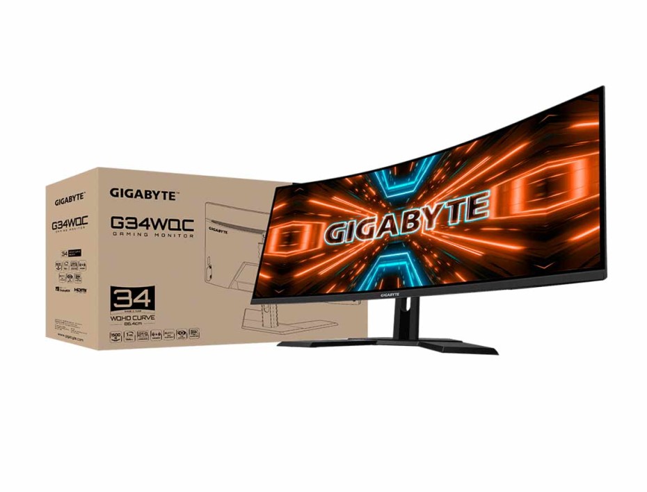 MONITOR  GIGABYTE CURVO 34 PULGADAS, GAMING WQHD, PUERTO 2 HDMI DISPLAYPORT, 1MS, 144HZ (G34FC A-SA)
