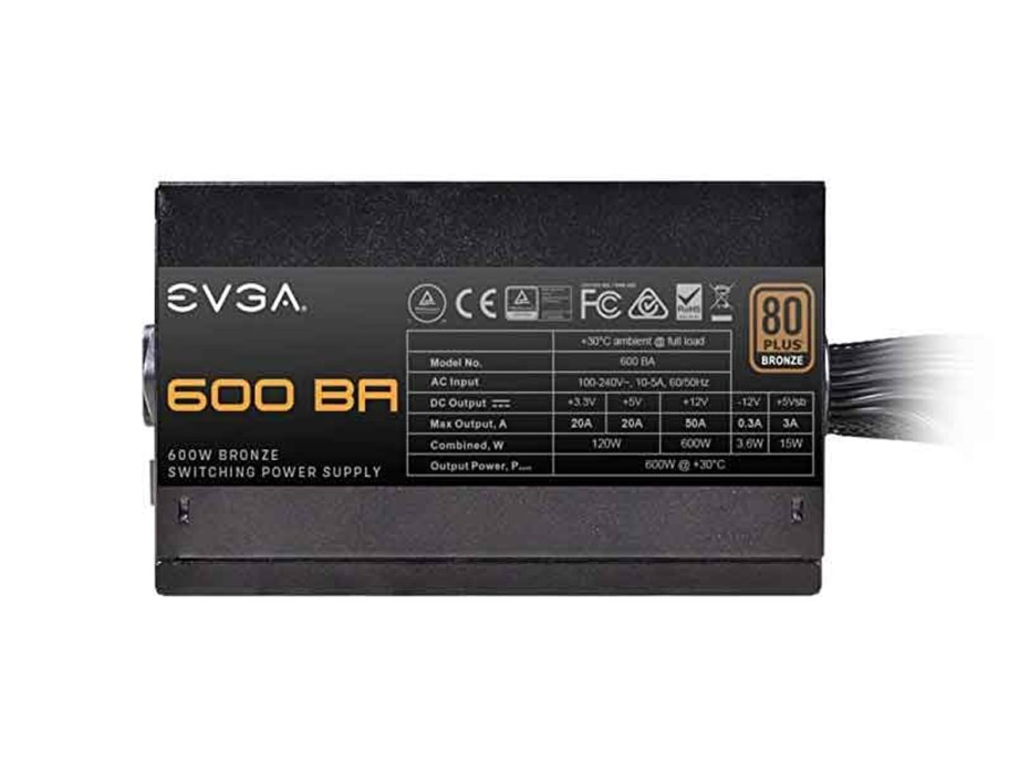 FUENTE EVGA 600W (100-BV-0600-K1) 600 BV ATX 80 BRONZE NO MODULAR NEGRO