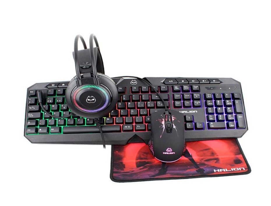 COMBO 4 EN UNO HALION GAMER HA-875C MACK , TECLADO ILUMINACION LED, MOUSE ILUMINACION LED, AURICULAR NEGRO LED, PAD MOUSE, INTERFAZ USB (MACK HA-875C)