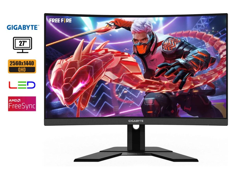 MONITOR GIGABYTE 27 PULGADAS, CURVO GAMER, PUERTO 2 HDMI DISPLAYPORT, QHD 2560 X 1440, 1MS, 165HZ  (G27QC-SA)