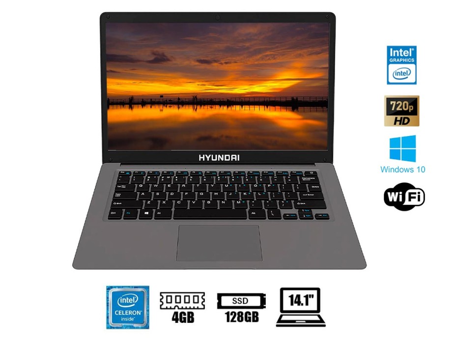 LAPTOP HYUNDAI CELERON N4020 HYBOOK, PANTALLA 14.1 PULGADAS IPS HD, RAM 4GB, DISCO SOLIDO SSD 128GB, WINDOWS 10 PRO, 8GEN. (HT14CCIC44EGP)