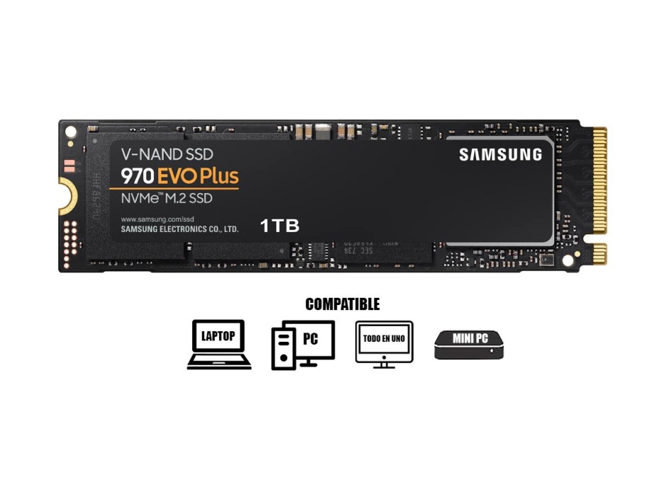 DISCO SOLIDO SSD M.2 PCIE SAMSUNG 1TB 2280 970 EVO PLUS, NVME, UNIDAD INTERNA DE ESTADO SOLIDO, PARA PC, LAPTOP, LECTURA 3500MB/S (MZ-V7S1T0B/AM)