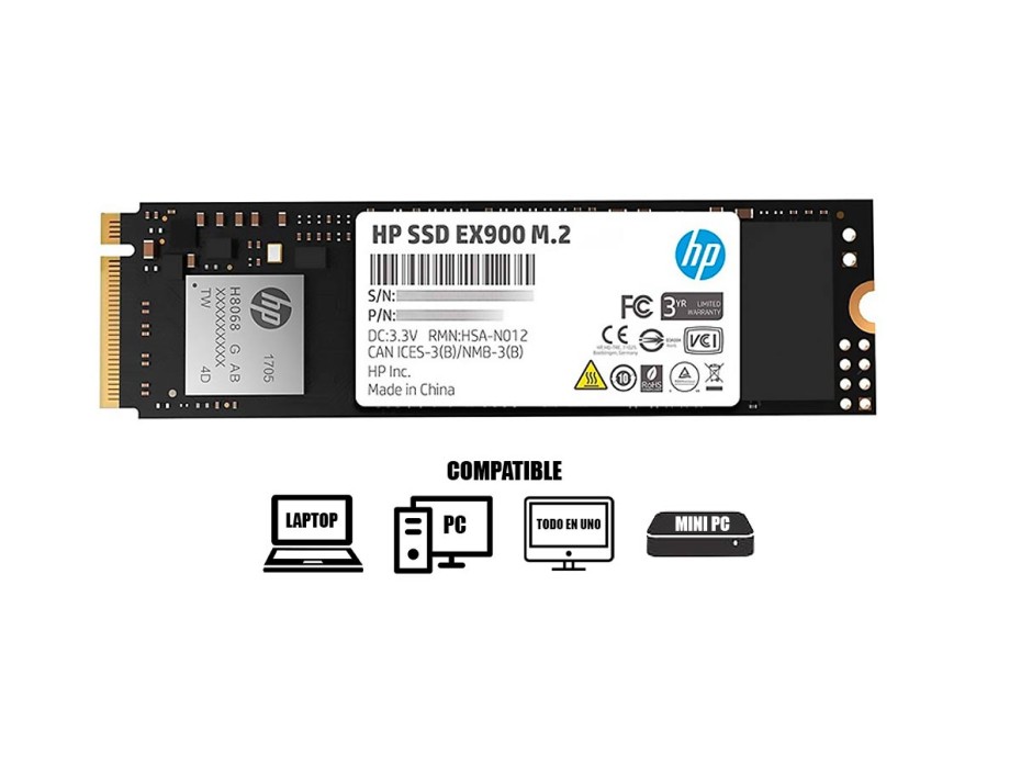 DISCO SOLIDO SSD M.2 PCIE HP 120GB 2280 EX900, GEN3X4, NVME, UNIDAD INTERNA DE ESTADO SOLIDO, PARA PC, LAPTOP, LECTURA 1900 MB/S (2YY42AA#ABL)