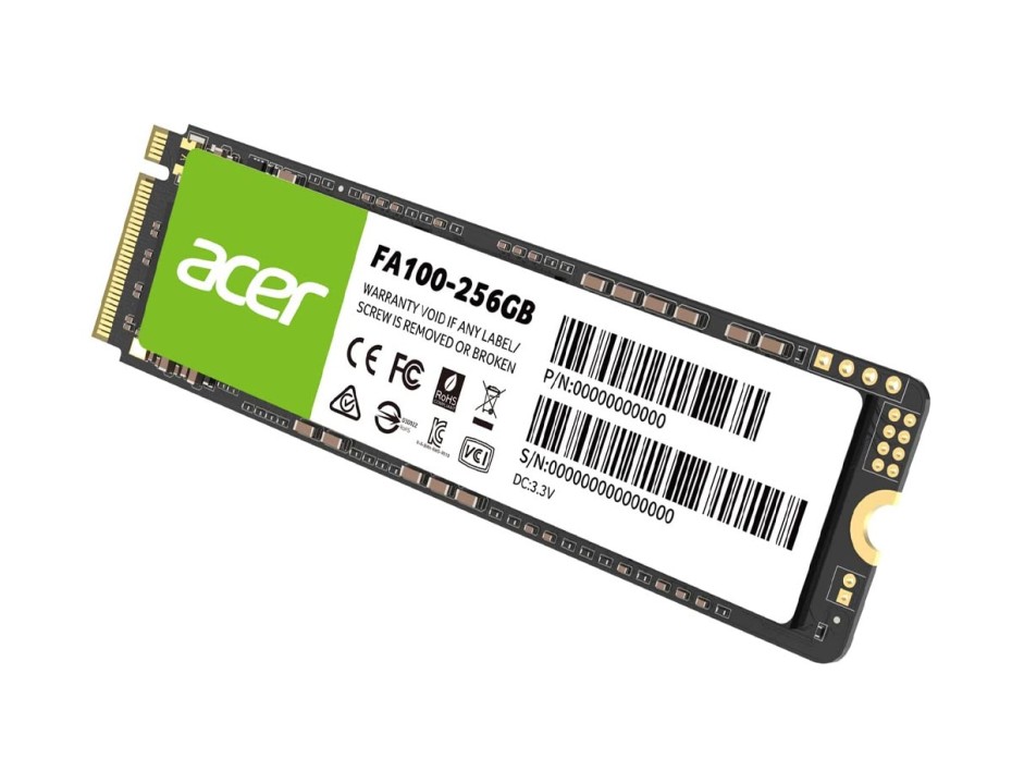 DISCO SOLIDO SSD M.2 PCIE ACER 256GB FA100 2280, GEN3X4, NVME, UNIDAD INTERNA DE ESTADO SOLIDO, PARA PC, LAPTOP, LECTURA 3300MB/S (BL.9BWWA.118)