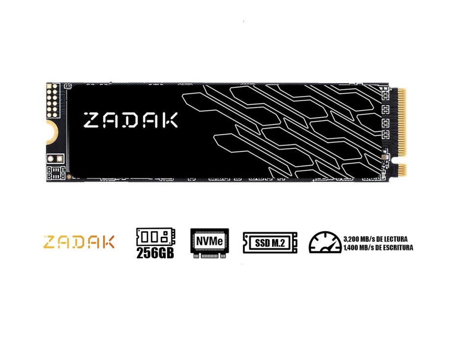DISCO SOLIDO SSD M.2 PCIE ZADAK 256GB TWSG3, GEN3, 80MM, NVME, UNIDAD INTERNA DE ESTADO SOLIDO, PARA PC, LAPTOP, LECTURA DE 3,500 MB/S (ZS256GTWSG3-1)