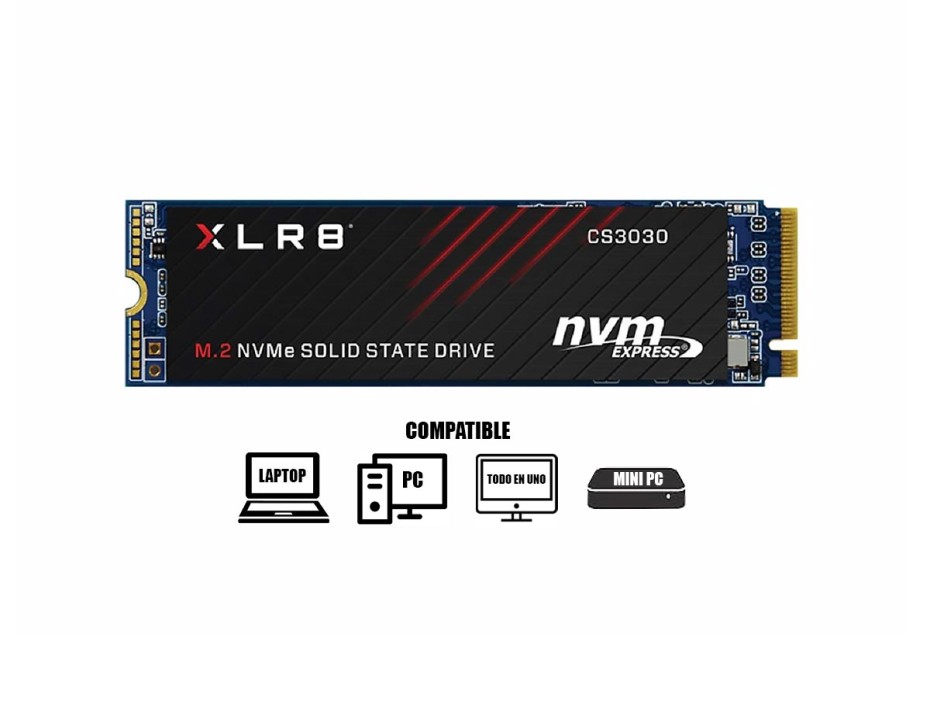 DISCO SOLIDO SSD M.2 PCIE PNY 1TB 2280 XLR8 CS3030, GEN3X4, NVME, UNIDAD INTERNA ESTADO SOLIDO, PARA PC, LAPTOP, LECTURA 3500MB/S (M280CS3030-1TB-RB)