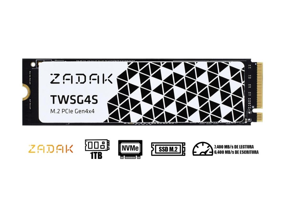DISCO SOLIDO SSD M.2 ZADAK 1TB TWSG4S, GEN4, NVME, UNIDAD INTERNA DE ESTADO SOLIDO, PARA PC, LAPTOP, LECTURA 7400MB/S (ZS1TBTWSG4S-1)