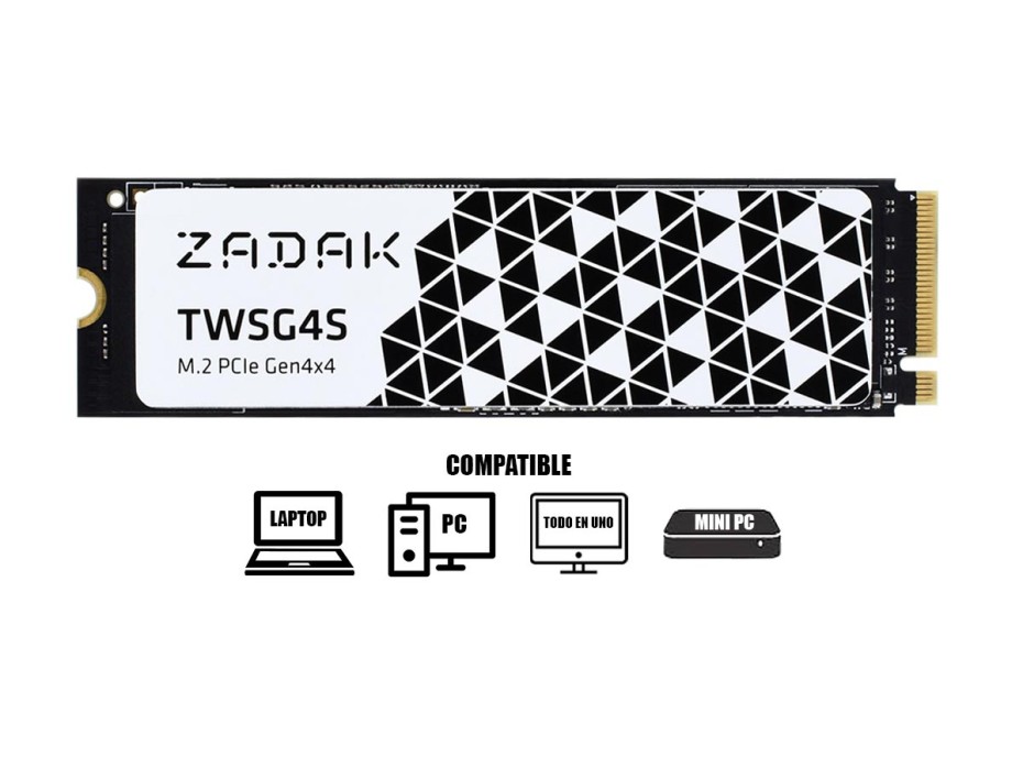 DISCO SOLIDO SSD M.2 ZADAK 1TB TWSG4S, GEN4, NVME, UNIDAD INTERNA DE ESTADO SOLIDO, PARA PC, LAPTOP, LECTURA 7400MB/S (ZS1TBTWSG4S-1)