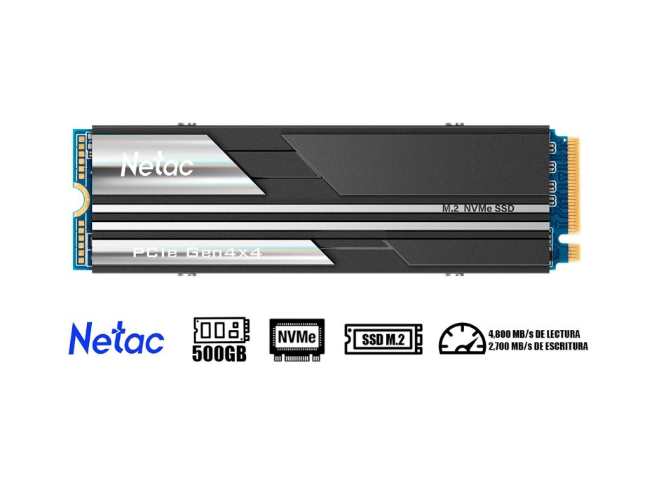 DISCO SOLIDO SSD M.2 PCIE NETAC 500GB NV5000, 2280, GEN4, NVME, UNIDAD INTERNA DE ESTADO SOLIDO, PARA PC, LAPTOP, LECTURA 5000MB/S(NT01NV5000-500-E4X)