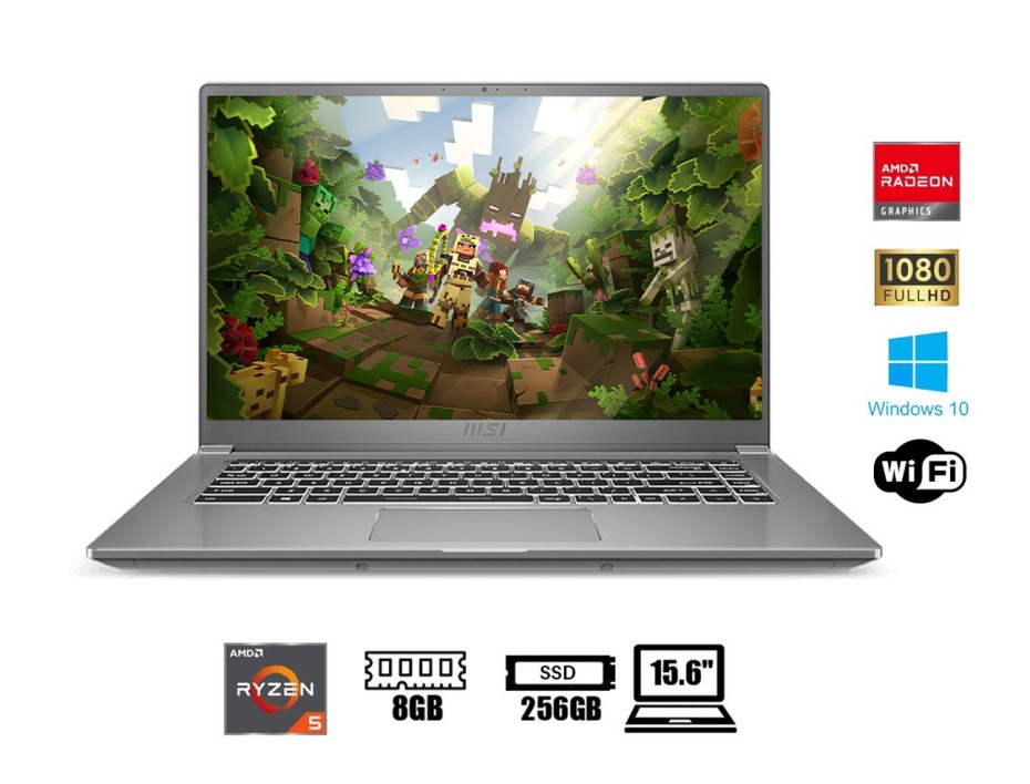 LAPTOP MSI RYZEN 5 MODERN 15 A5M 5500, PANTALLA 15.6 PULGADAS FHD IPS, RAM 8GB MAX 32GB, DISCO SSD 256GB, WINDOWS 10 ( 9S7-155L26-026)