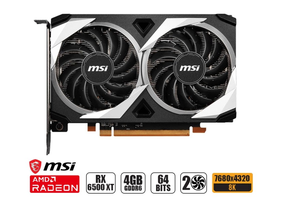 TARJETA DE VIDEO MSI RX 6500 XT MECH 2X OC 4GB GDDR6 (912-V508-003) RADEON 64 BITS | 2 VENTILADORES