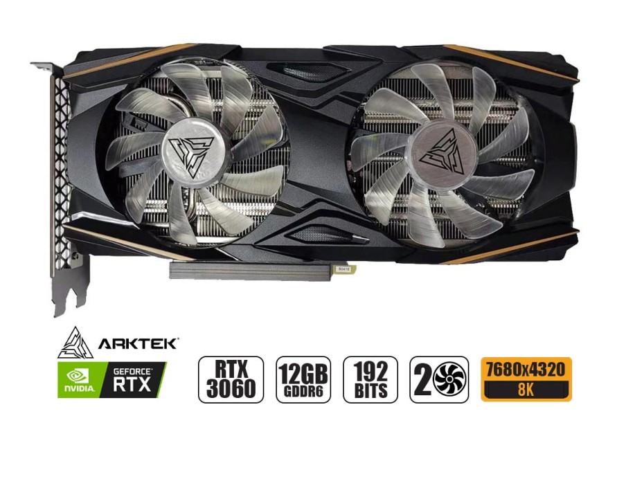TARJETA DE VIDEO ARKTEK RTX 3060 12GB GDDR6 NVIDIA HYPERION 192 BITS LED BLUE (AKN3060D6S12GH1LED)