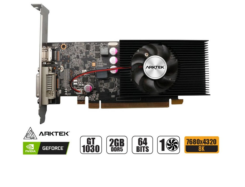 TARJETA DE VIDEO ARKTEK GT 1030 2GB DDR5 NVIDIA CYCLOPS 64 BITS (AKN1030D5S2GL1)