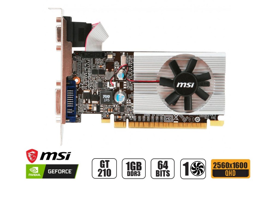 TARJETA DE VIDEO MSI GT 210 1GB DDR3 NVIDIA 64 BITS, 1 VENTILADOR (912-V809-3634)