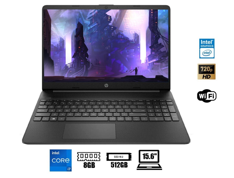 LAPTOP HP CORE I7 1255U DY5011LA, PANTALLA 15.6 PULGADAS HD, RAM 8GB, DISCO SOLIDO SSD 512GB, WINDOWS FREE DOS (6H9F3LA#ABM)
