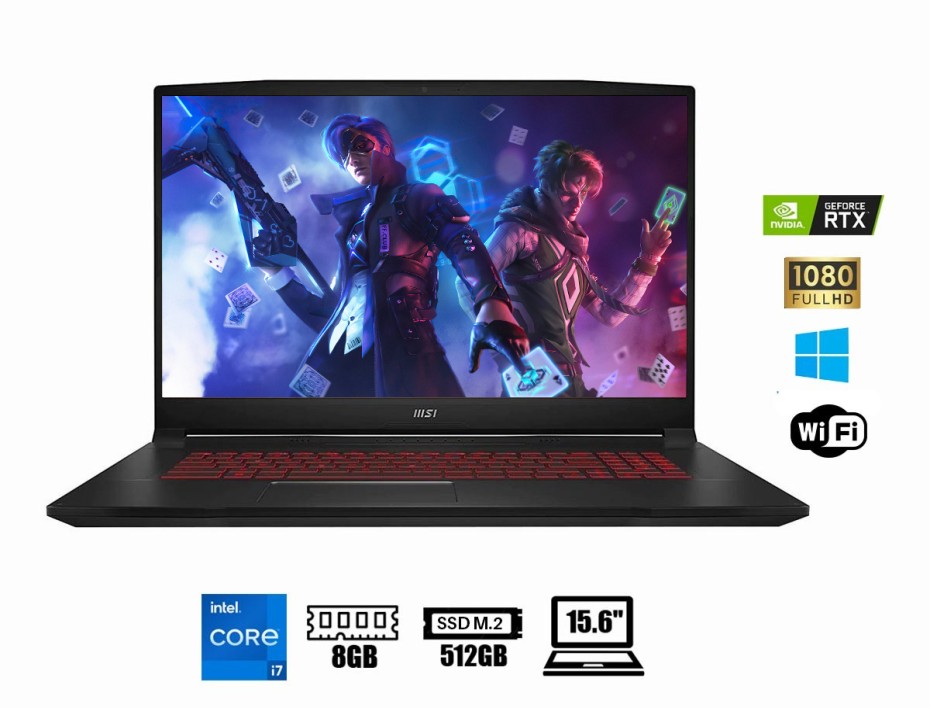 LAPTOP MSI CORE I7 12700H GAMER KATANA GF66, PANTALLA 15.6 FHD IPS 240HZ, RAM 8GB, DISCO SSD M.2 512GB, VIDEO RTX 3060 6GB, WIN FREE(9S7-158332-1216)