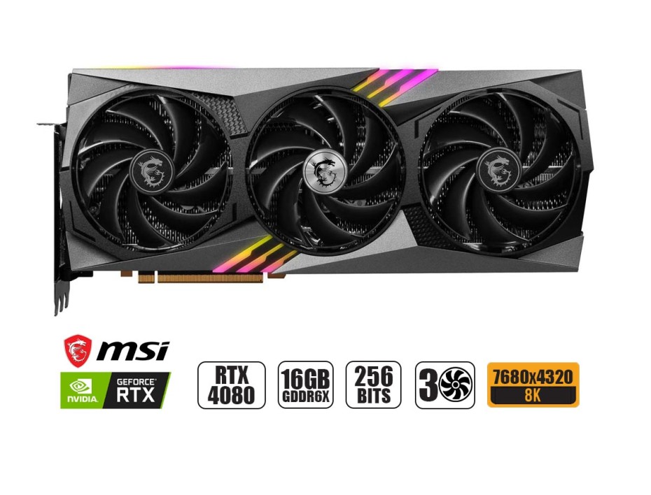TARJETA DE VIDEO MSI GAMER X TRIO RTX 4080 16GB GDDR6X GEFORCE NVIDIA 256 BITS, GRAFICO PARA VIDEOJUEGOS, 3 VENTILADORES ( 912-V511-046 )