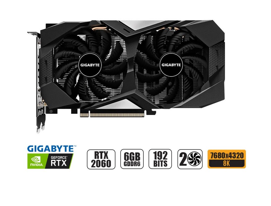 TARJETA DE VIDEO GIGABYTE RTX 2060 6GB GDDR6 NVIDIA D6 192BITS (GV-N2060D6-6GD)