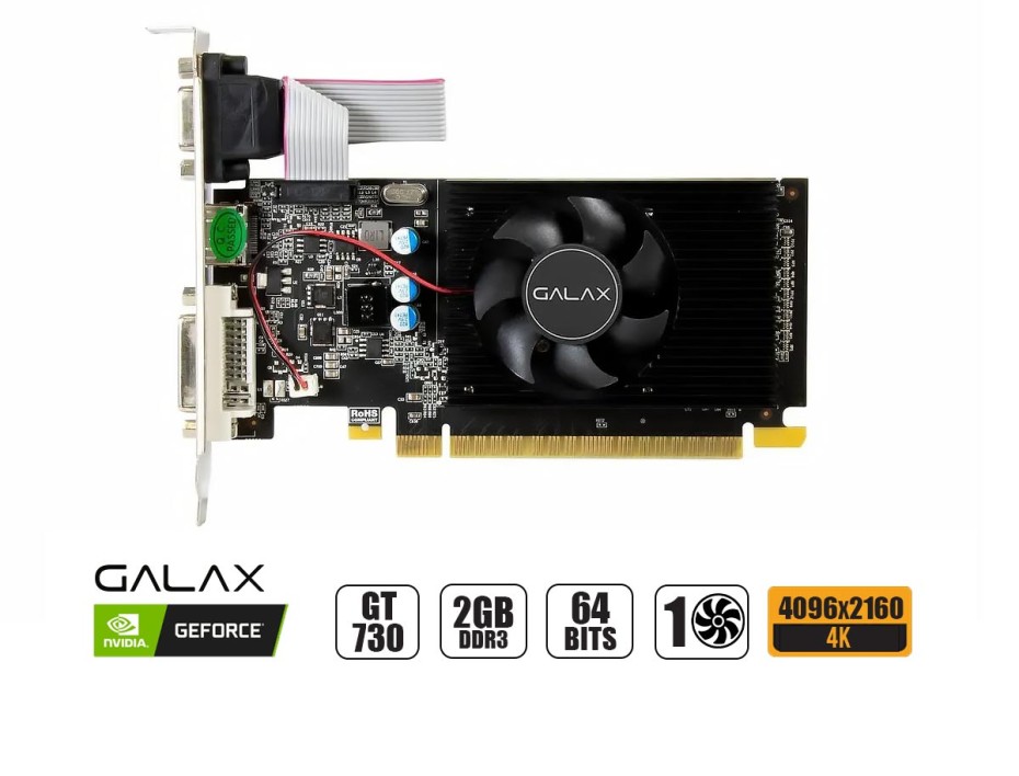 TARJETA DE VIDEO GALAX GT 730 2GB DDR3 GEFORCE NVIDIA 64 BITS, 1 VENTILADOR  (73GPF4HX003Q)