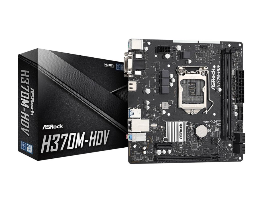 PLACA MADRE ASROCK H370M HDV, PARA PROCESADORES INTEL LGA 1151, 2 RANURAS DE MEMORIA DDR4 HASTA 64GB BUSS 2666 MHZ, 8VA Y 9NA  GEN. (90-MXBF40-A0UAYZ)