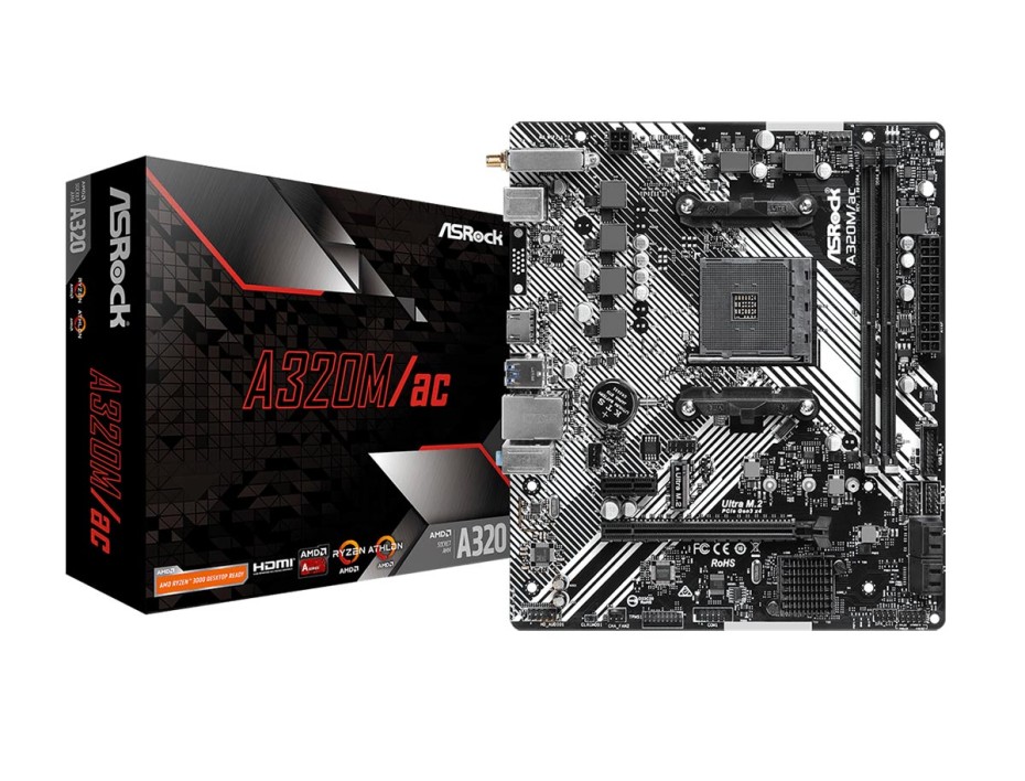 PLACA MADRE ASROCK A320M AC, CON WIFI, PARA AMD RYZEN AM4, 2 RANURAS DE MEMORIA DDR4 HASTA 32GB BUSS 3200 MHZ, APUS SOCKET AM4 (90-MXBCJ0-A0UAYZ)