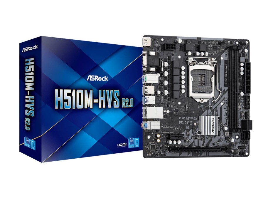 PLACA MADRE ASROCK H510M-HVS R2.0, PARA PROCESADORES INTEL LGA 1200, 2 RANURAS DE MEMORIA DDR4 HASTA 64 GB BUSS 3200 MHZ, 10MA 11G.(90-MXBGT0-A0UAYZ)
