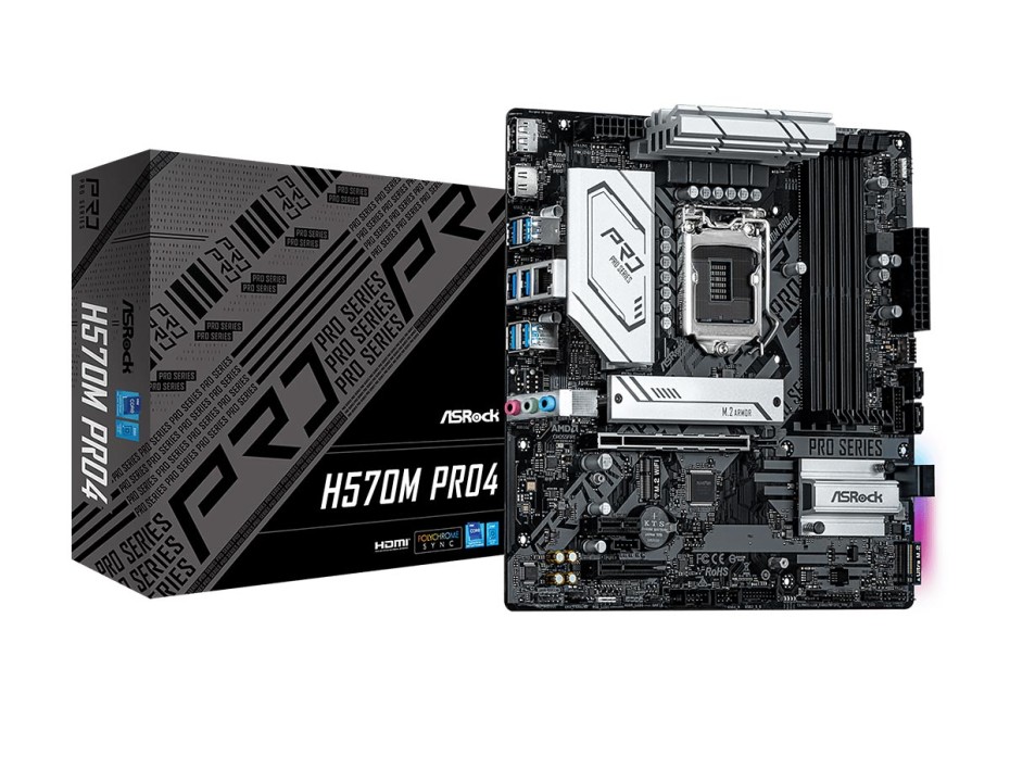 PLACA MADRE ASROCK H570M PRO4, PARA PROCESADORES INTEL LGA 1200, 4 RANURAS DE MEMORIA DDR4 HASTA 128GB BUSS 4800 MHZ, 10MA 11VA GEN (90-MXBFR0-A0UAYZ)