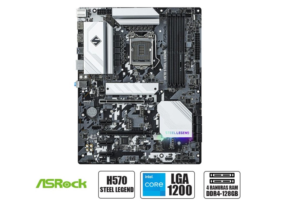 PLACA MADRE ASROCK H570 STEEL LEGEND, PARA PROCESADORES INTEL LGA 1200, 4 RANURAS DE MEMORIA DDR4 HASTA 128GB BUSS 4800 MHZ, 11VA GEN(90-MXBFY0-A0UAY)