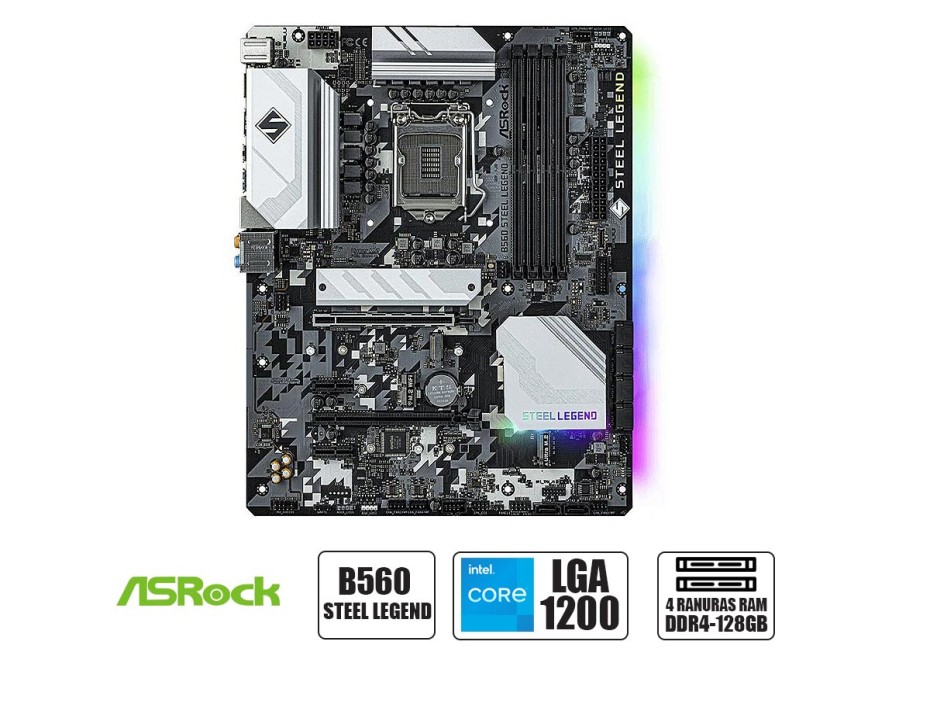 PLACA MADRE ASROCK B560 STEEL LEGEND, PARA PROCESADORES INTEL LGA 1200, 4 RANURAS DE MEMORIA DDR4 HASTA 128GB BUSS 3200 MHZ,10A 11GE(90-MXBFD0-A0UAYZ)